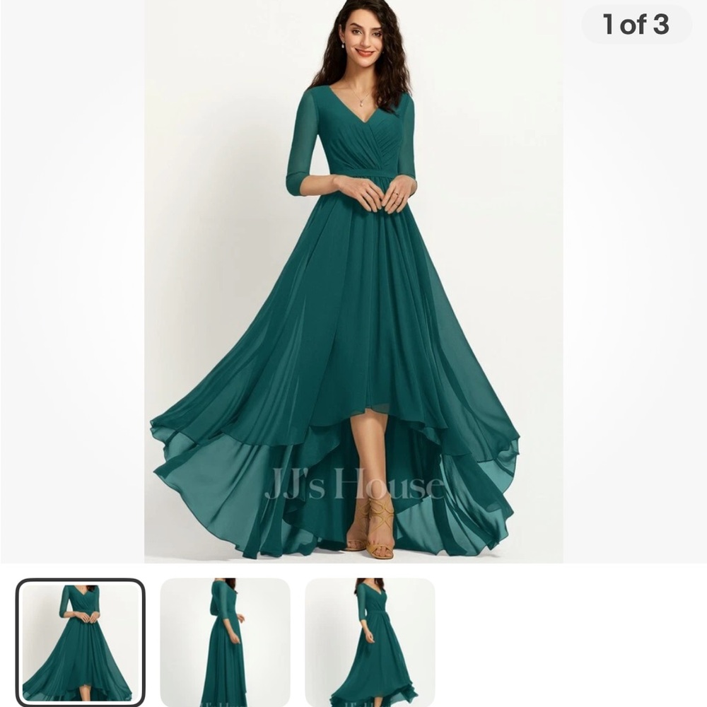 JJs House Green Pleated High Low Gown for Weddings